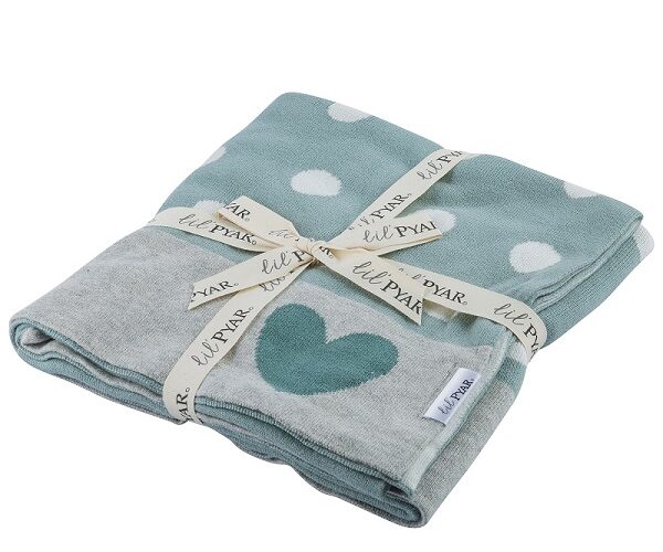 Heart Knit Baby Blanket in Grey-Blue
