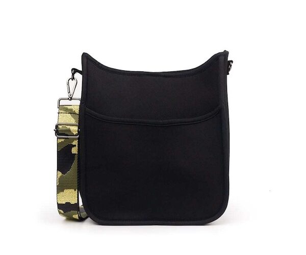 The Isabella Courier Crossbody – Black with Camo Strap