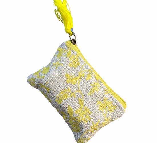 Yellow Embroidered Coin Purse